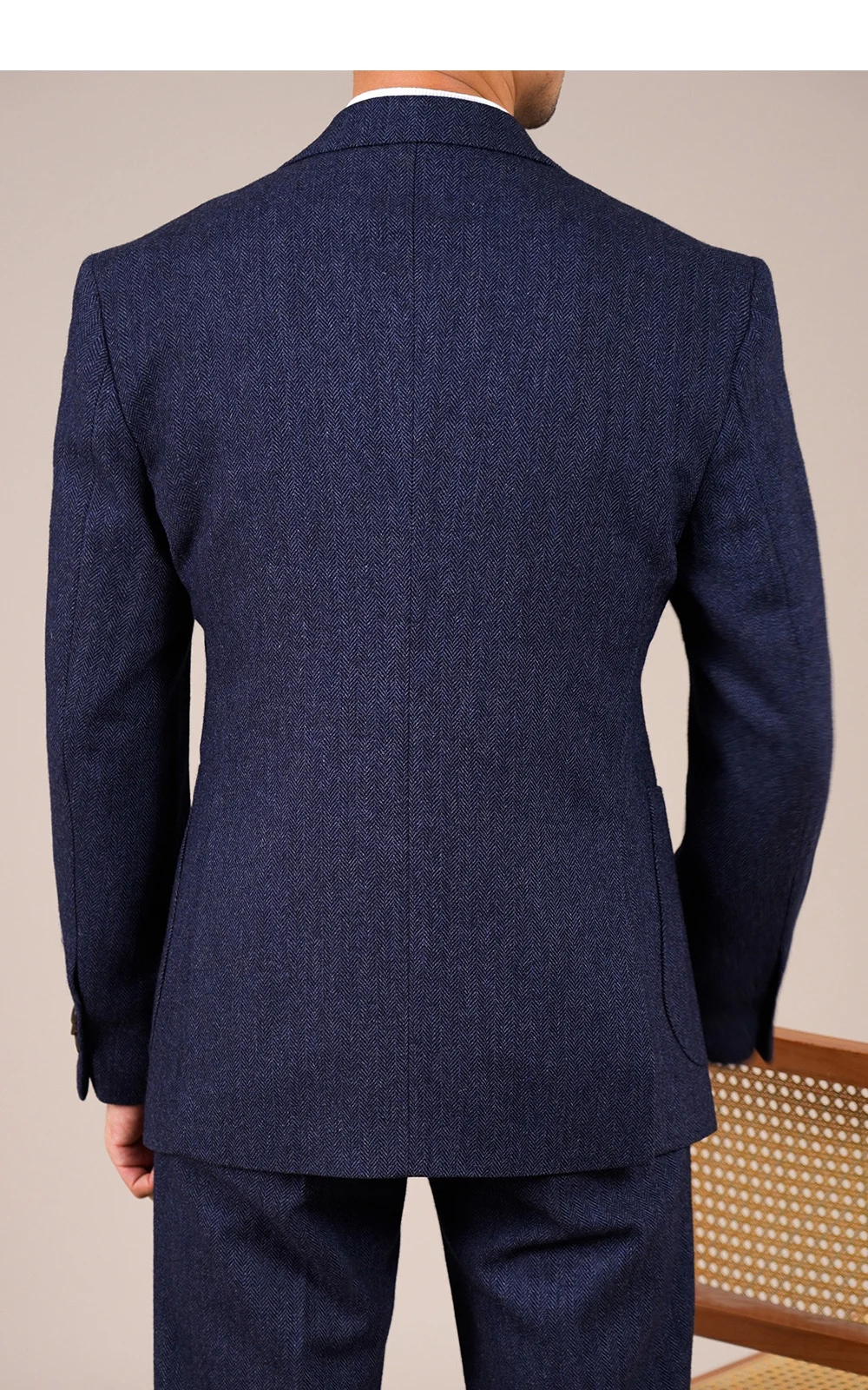 Wool Blend Suit Set For Men Fall Winter Style Notched Lapel Commuter Herringbone Pattern Casual Business Blazer Men Tuxedo Suit