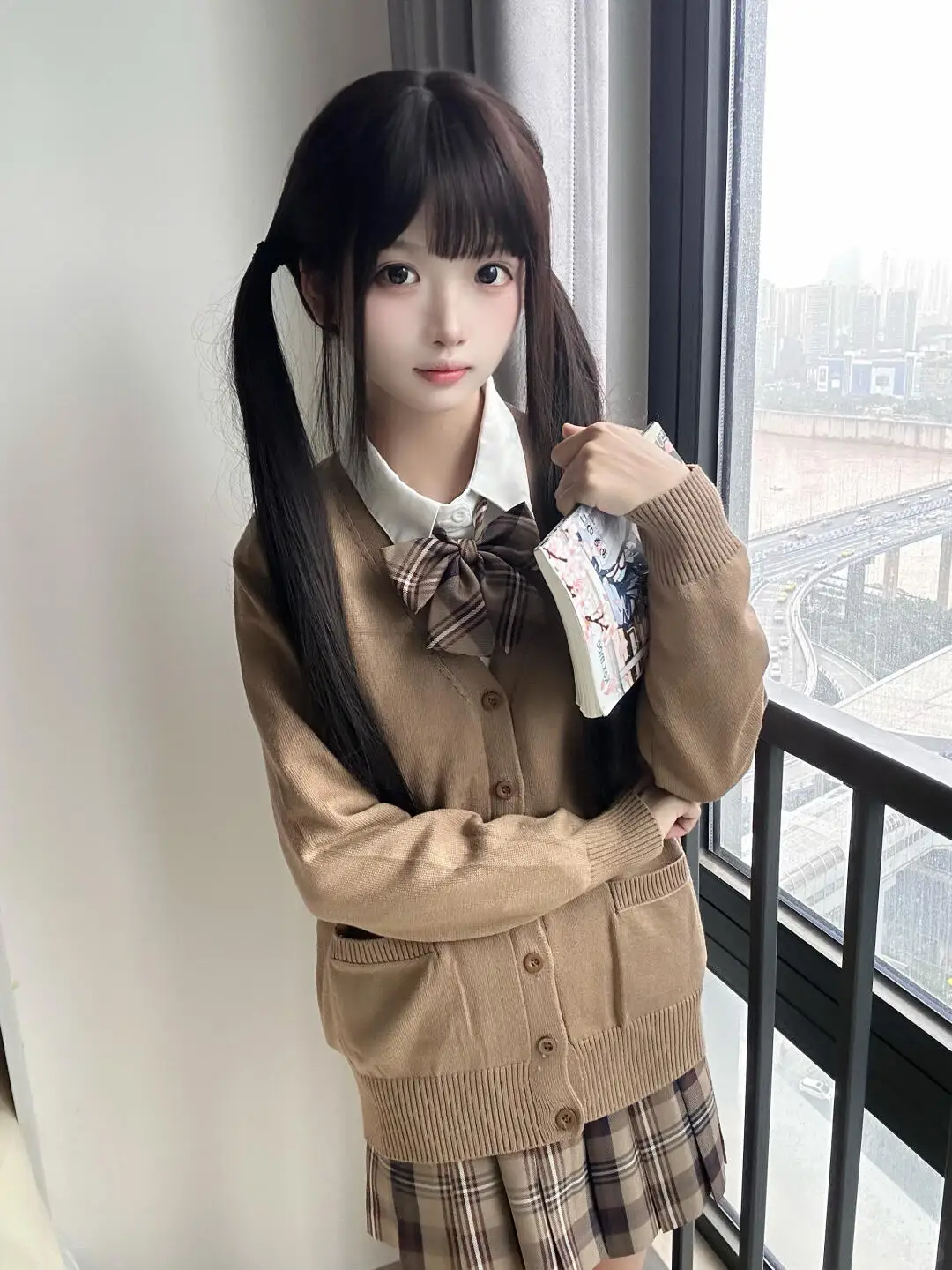 

Кардиган-свитер вязаный в цвете чайной крошки, женский, осенне-зимний, длинный, комплект, мягкий, в стиле «сестричка», академический, JK, формальный