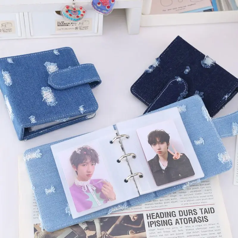 Denim 3 Inch Binder Photocards Holder Loose-leaf Mini Card Collect Book Postcard Laser Ticket Storage Album Kpop 포카 바인더
