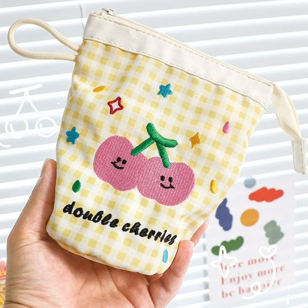 Gifts Portable Plaid Pen Bag Contrast Color Dopamine Vertical Pen Holder Large Capacity Stationery Bags