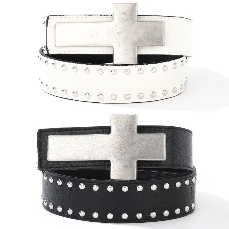 Rivet Cross Waistband Belt Metal Belt Men Women Punk Hardware Jeans Alloy Buckle Decorative Accessories Waist Belt Hip Hop Y2k