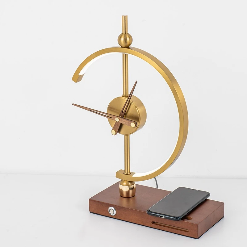 Creative Clock Shape Stand Lamp Minimalist Style Bedroom Bedside Light Living Room Decor Wireless Charging for Mobile Phones Led