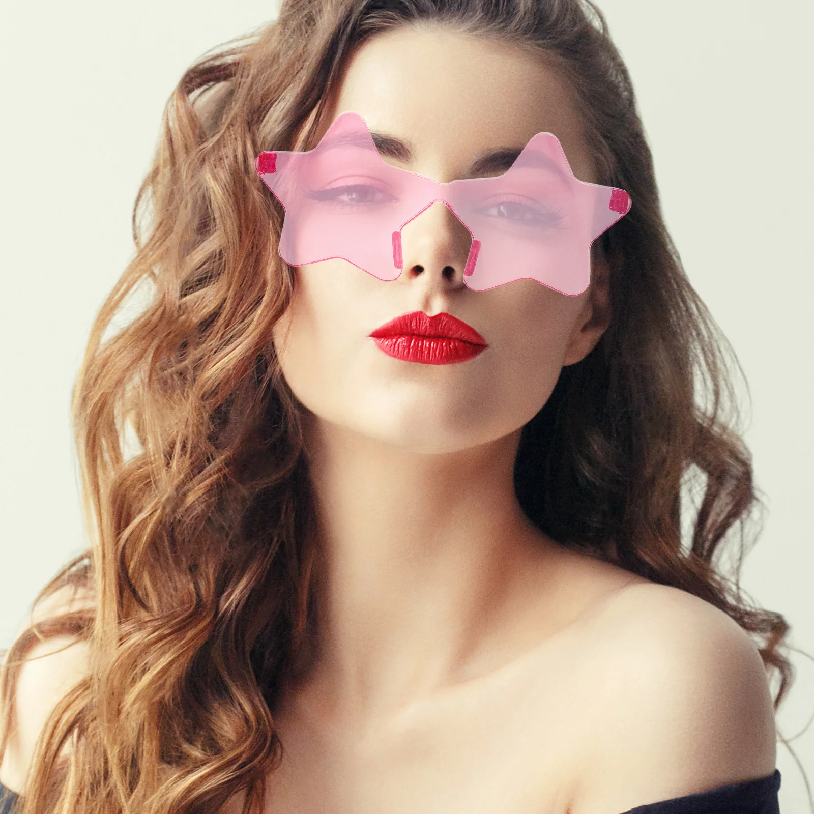 

2Pcs Decorative Sunglasses Star Shape Pc Material Frameless Eyeglasses for Summer Party Cosplay Event Photography Accessory
