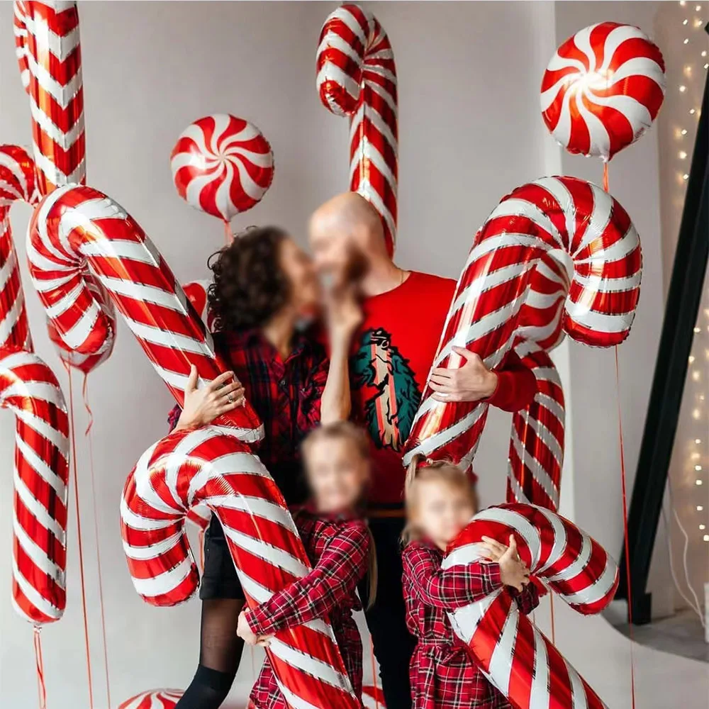 5/10pcs Christmas Cane Crutch 18inch Candy Lollipop Foil Balloons For Christmas Decoration 2024 New Year Home Party Decor Balls