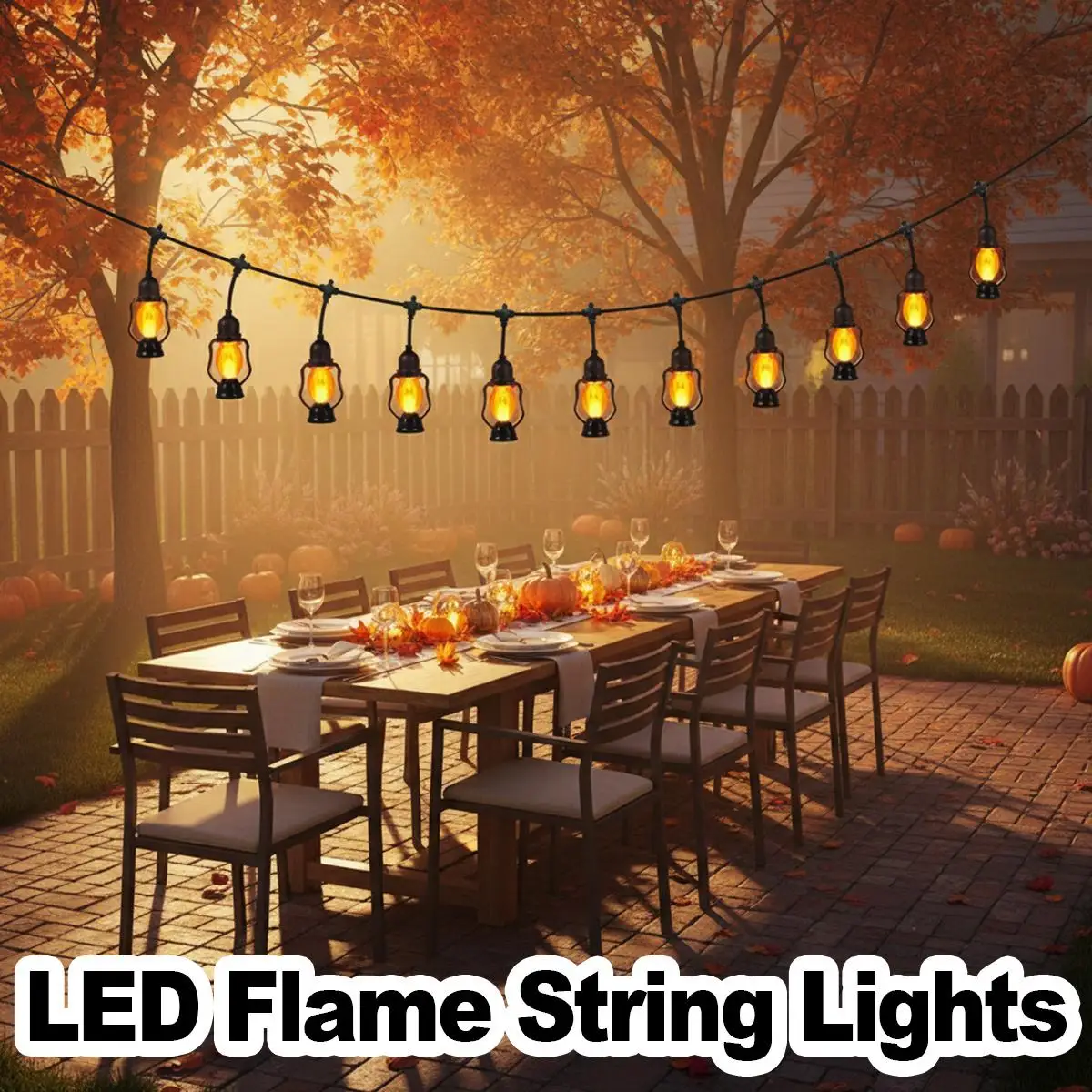 LED Flame String Lights Retro Lamp Outdoor Flicker Effect Waterproof Garden Decor Warm White Lanterns Party Christmas