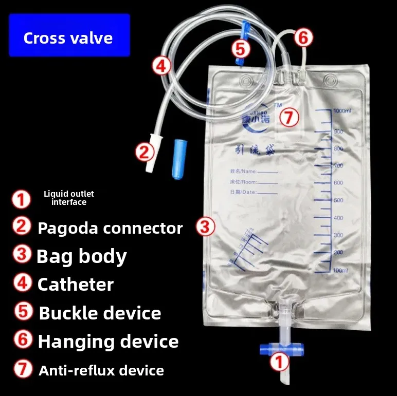 12pcs External Disposable Sterile Urine Bag PVC Storage Urinary Drainage Sack Pee Collection Bags with Cross Valve Catheter