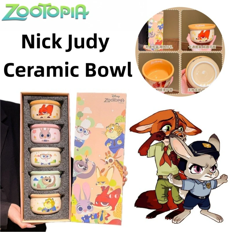 

Керамическая миска Zootopia Judy Nick, новая стильная посуда с защитой от ожогов и принтом для домашнего использования, милая миска для риса для мальчиков и девочек, подарок