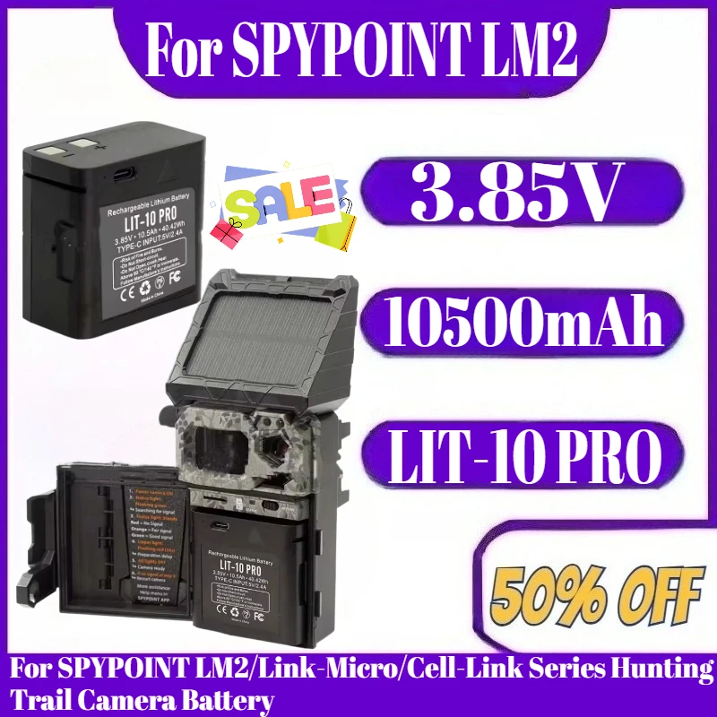 

10500mAh 3.85V LIT-10 PRO Rechargeable Lithium Battery For SPYPOINT LM2/Link-Micro/Cell-Link Series Hunting Trail Camera Battery