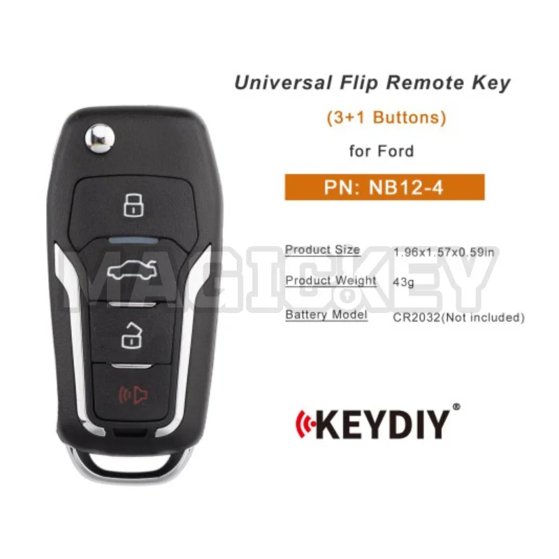 KEYDIY KD NB12-4 NB Series Universal Flip Remote Key 4 Buttons Compatible Replacement Solution for Ford Type Vehicles