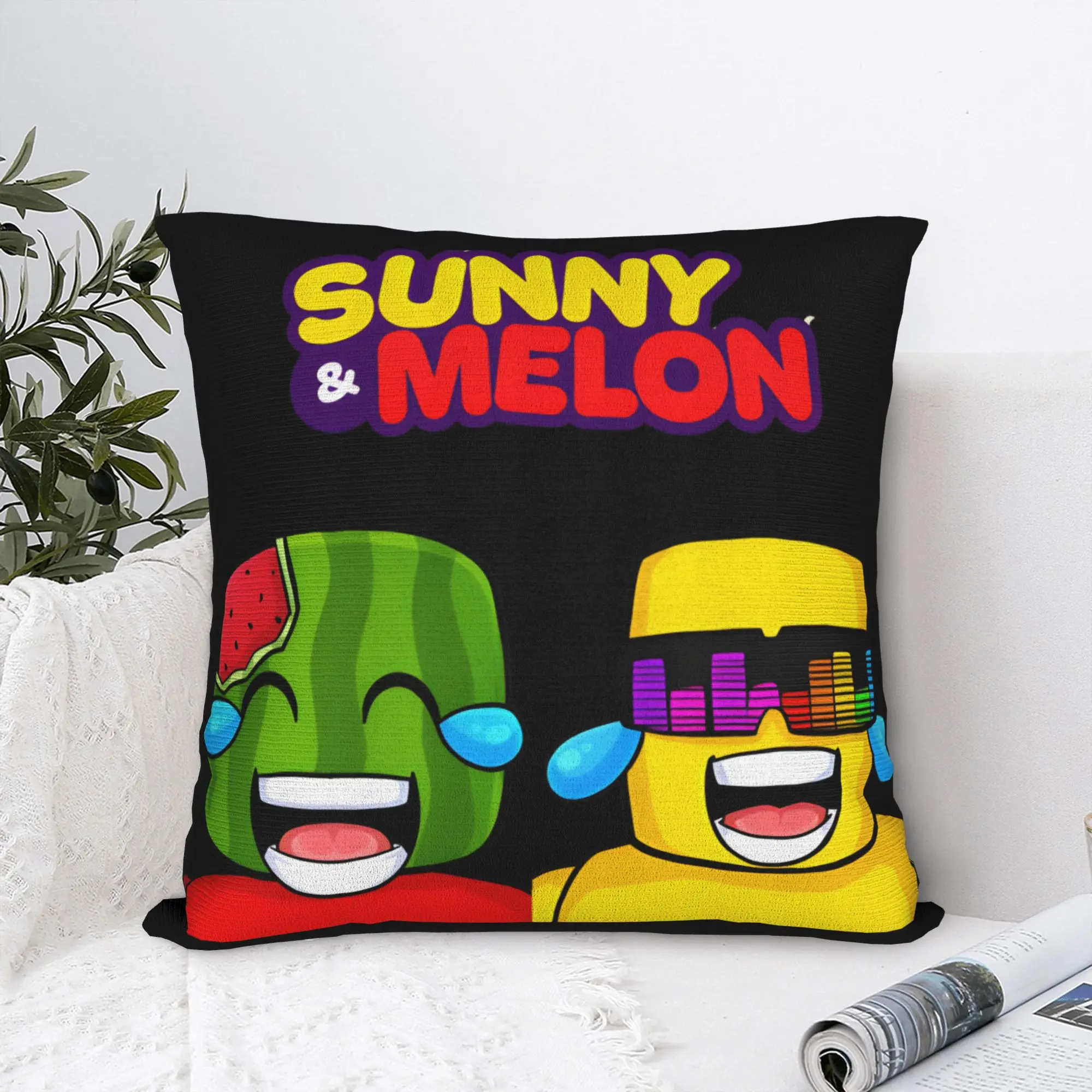 Sunny And Melon Laughing Crying Cartoon Portrait Pillow Case  Comfy Pillow Cover Funny Pillowcases For Chair Sofa Home Decor