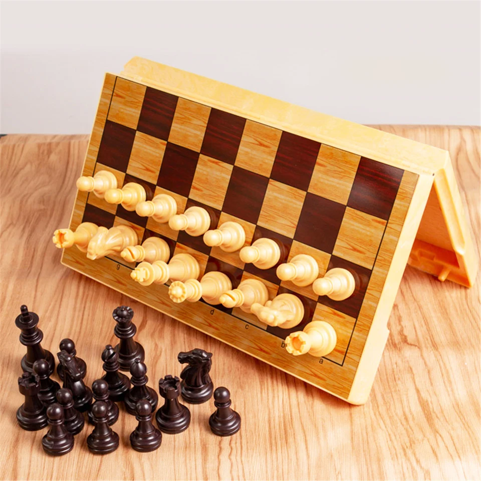 Family Table Board Game Portable Travel Chess Set Plastic Chess Game and Chess Pieces Folding Chessboard Kid's Gift Toy