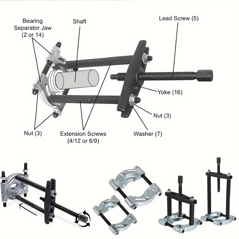 9pcs Transmission Bearing Puller Set, 5 Ton Capacity Bearing Separator, Bearing Splitter Tool Kit with 2\