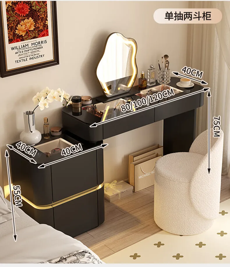 Solid wood dresser, bedroom simple modern small cream bed