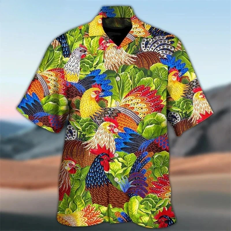 Najnowsze, przewiewne koszulki męskie z nadrukiem 3D, modne i stylowe, z motywem kurczaka, hawajskie topy plażowe z krótkim rękawem, letnie bluzki.