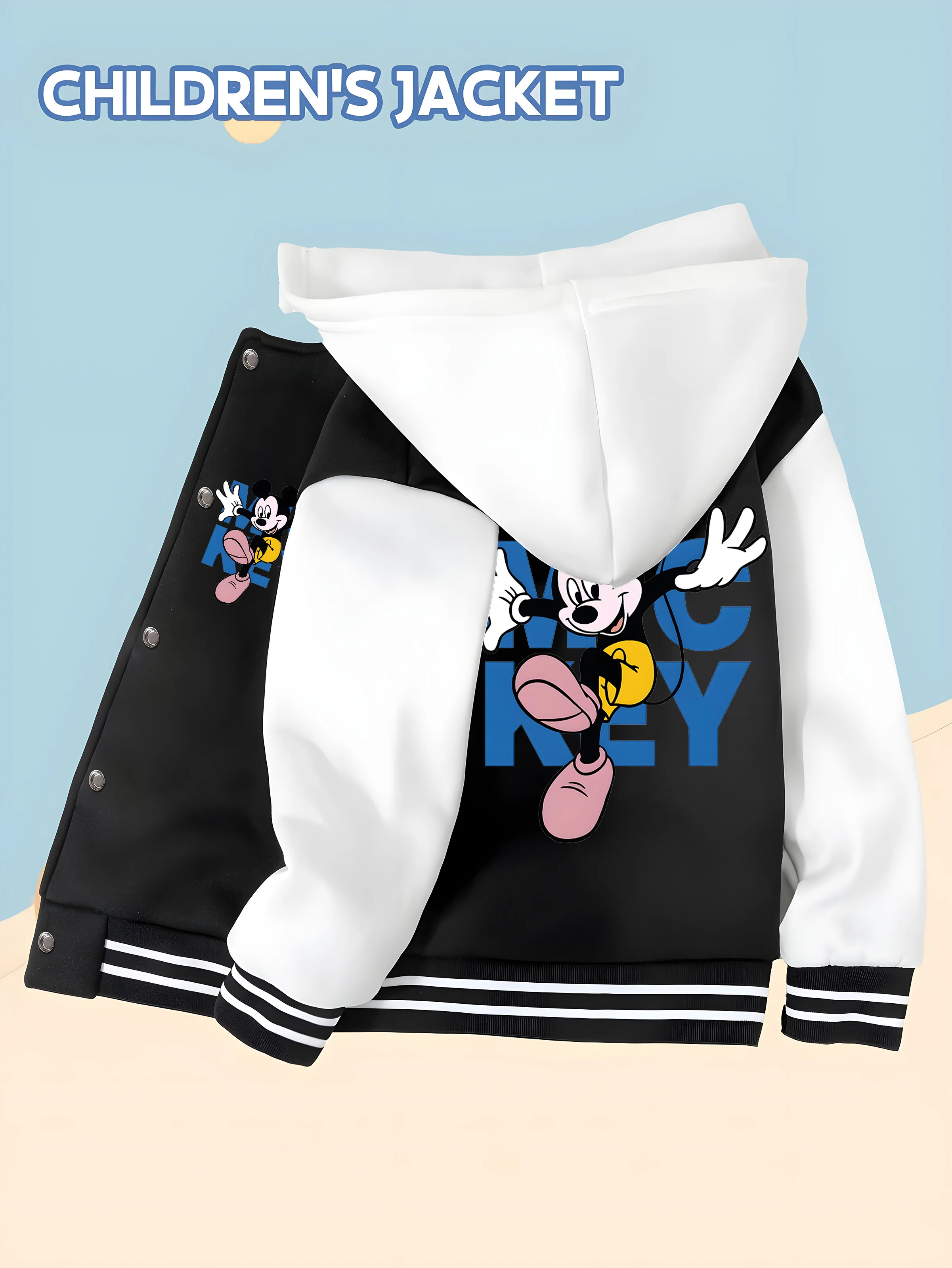 

MINISO Disney Mickey Mouse themed boys' baseball jacket - double-sided trendy print, versatile jacket, durable and lint-free