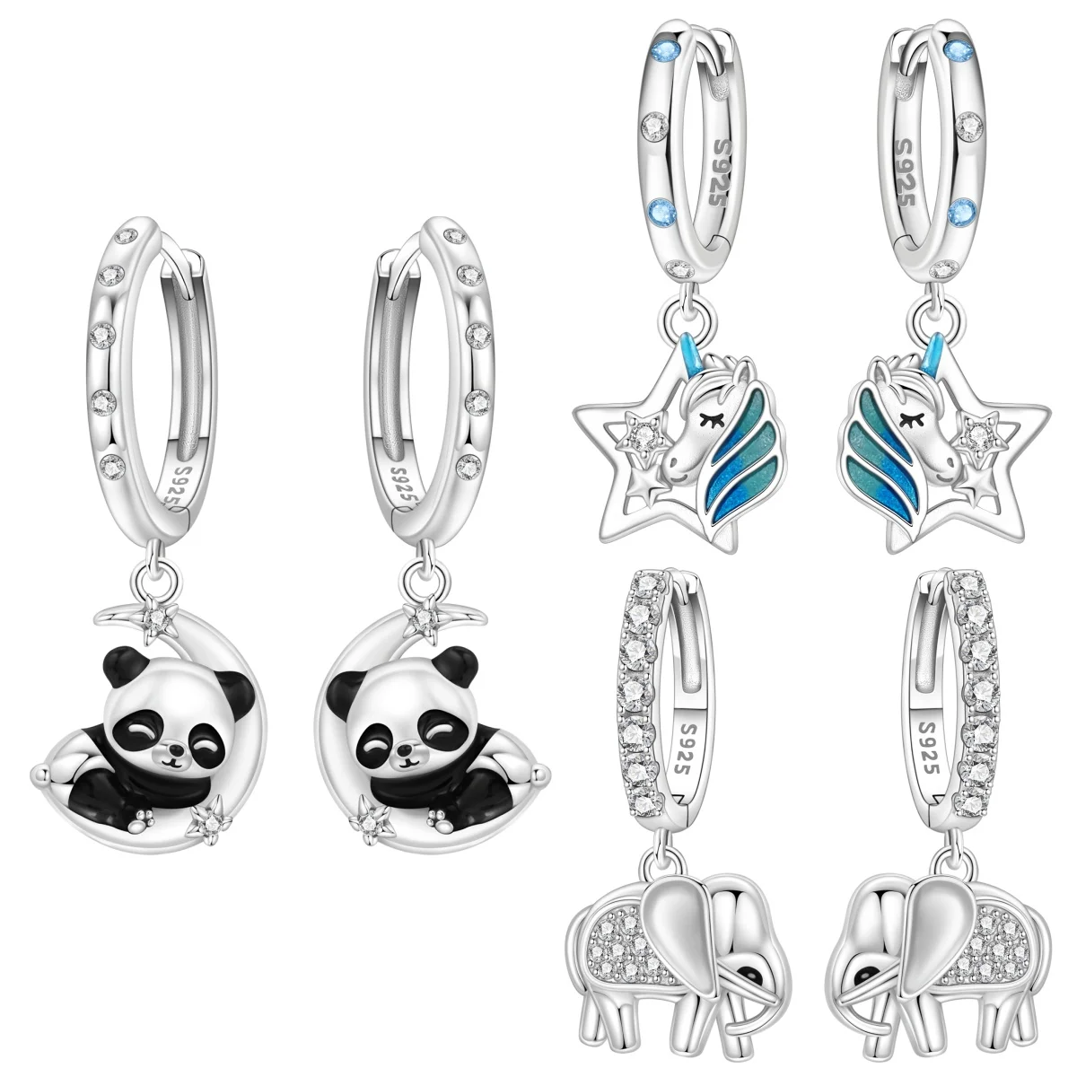 Orstarry S925 Sterling Silber Ohrringe, niedliches Tier, Einhorn, Panda, Elefant, Ohrring für Frauen, Geburtstagsgeschenk, Modeschmuck, Geschenk