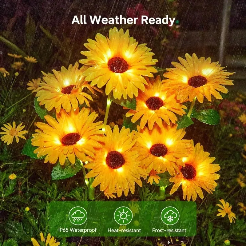 Solar Daisy LED Garden Stake Light Artificial Flower Lamp Waterproof Outdoor Courtyard Lawn Pathway Landscape Decoration