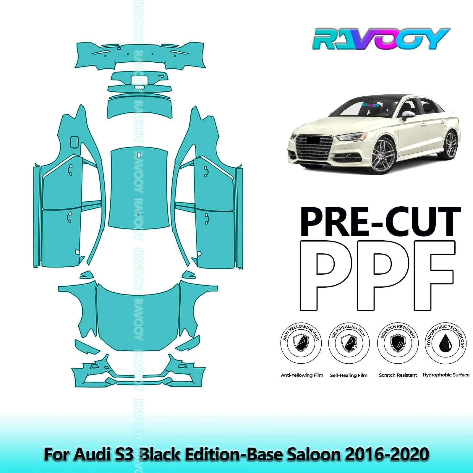 RAVOOY Precut TPU PPF Full Vehicle Clear Bra Stone Chip Guard EU UK For Audi S3 Black Edition-Base Saloon 2016-2020