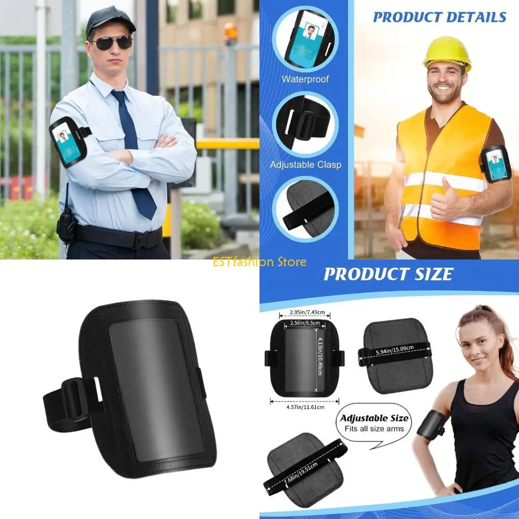 

Y5GC Adjustable PU Leather Armband Card Holder With Elastic Band Waterproof Design For Work Travel Business Supplies