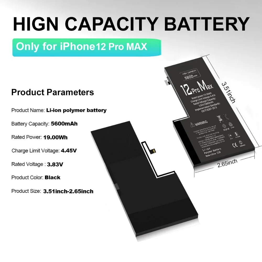 1Pcs High Capacity Battery For iPhone 12 Pro Max Replacement Bateria With Tool Kits