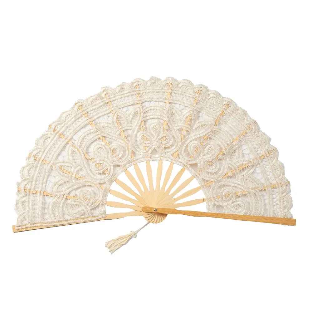 Lace Vintage Lace Hand Fan Tassel Pendant Hollow Ribs Embroidered Folding Fan Handheld Elegant Style Dance Handheld Fan