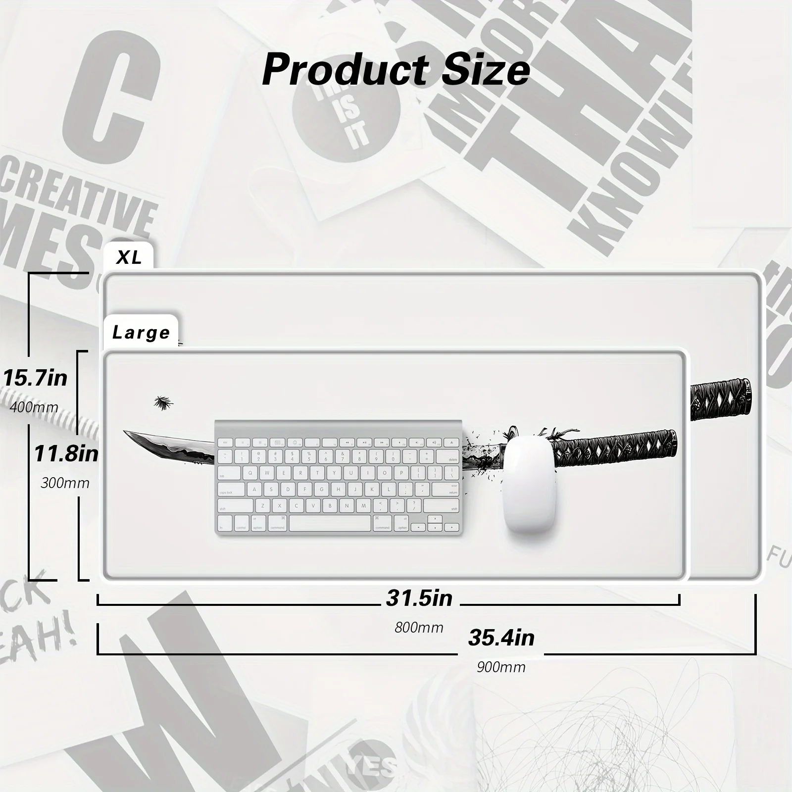 Katana Pattern Large Gaming Mouse Pad E-Sports Office Desk Mat Keyboard Pad Natural Rubber Non-Slip Computer Mouse
