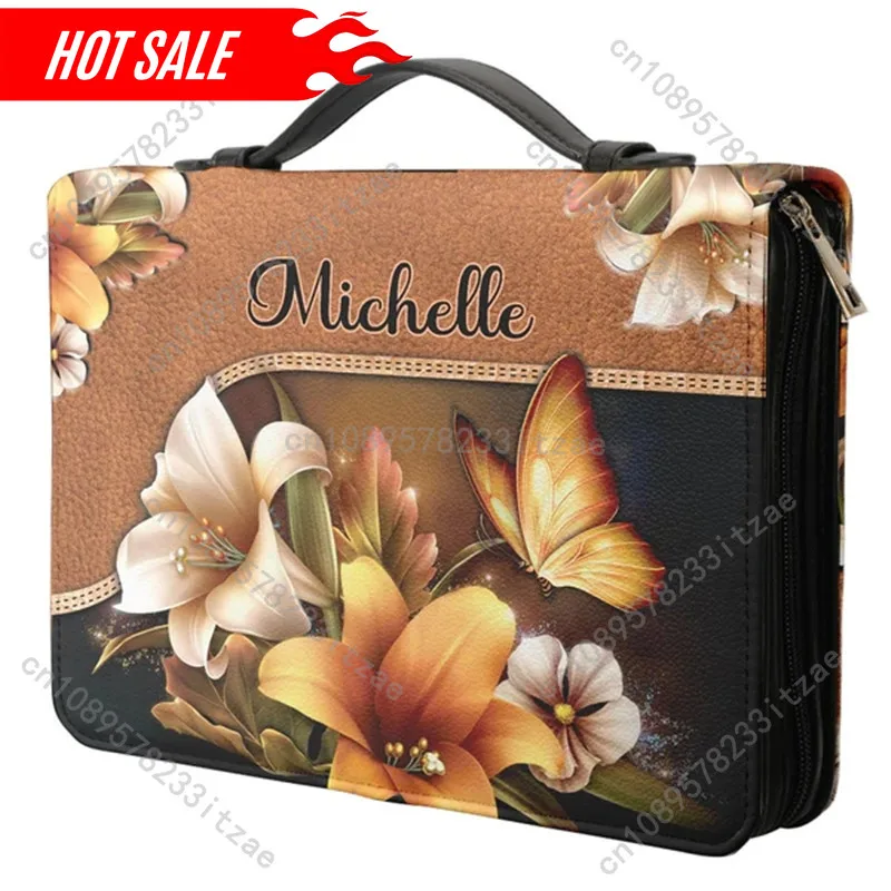 

Floral Butterflies Bible Hymns Bible Bags Christian Gifts Personalized Cover Bible Pack Waterproof Leather Bag Pockets Package