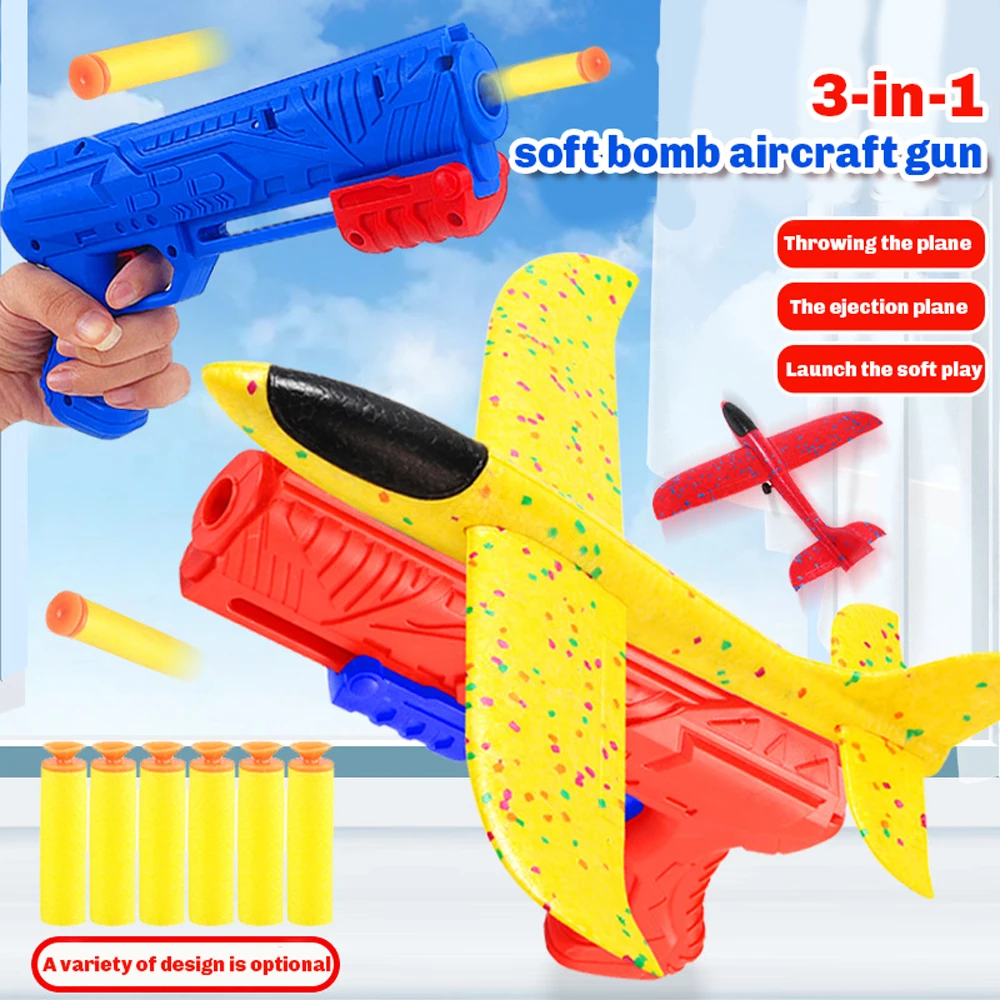 Foam Plane 10M Launcher Catapult Glider Airplane Gun Toy Children Outdoor Game Bubble Model Shooting Fly Roundabout Boy Toys