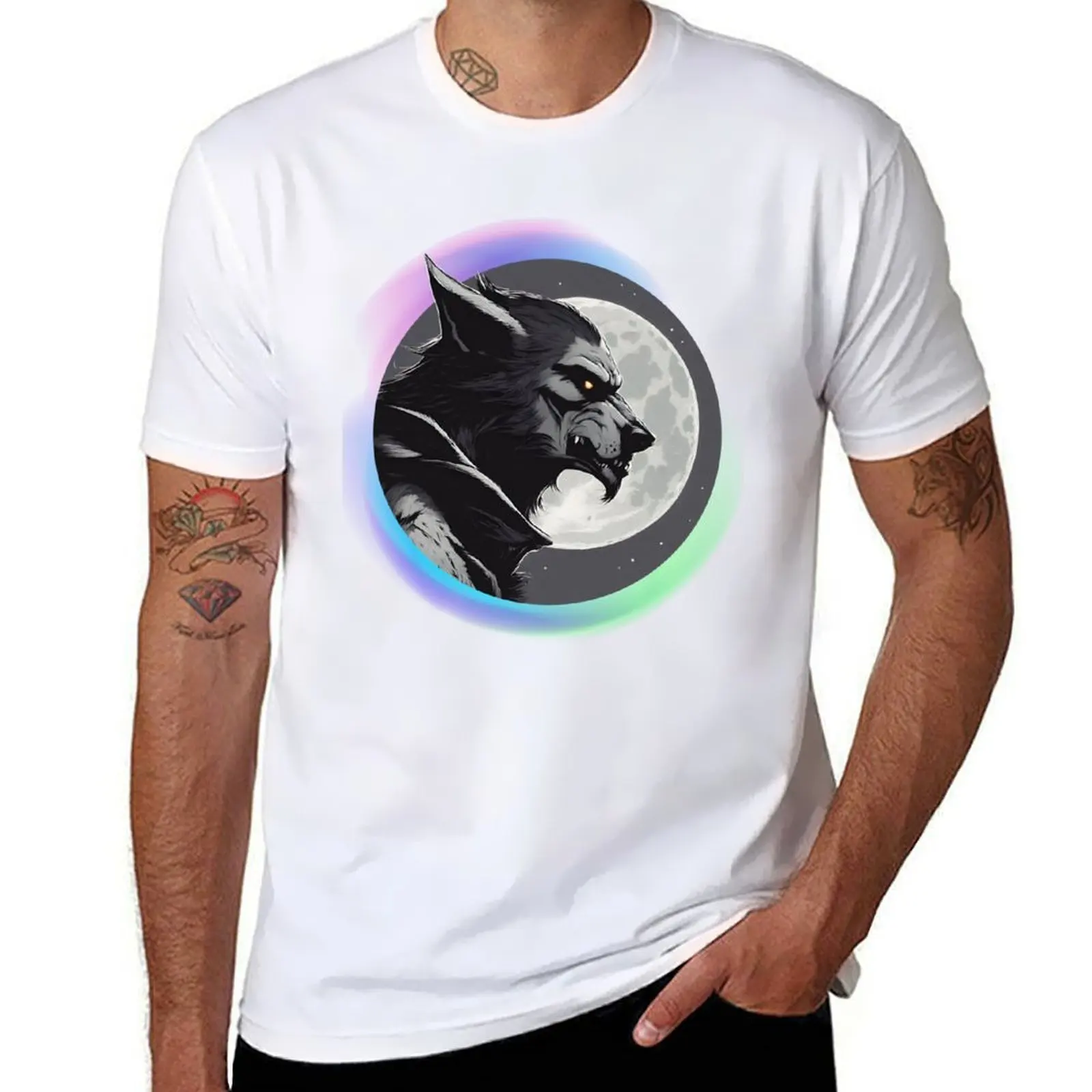 shirts shirts slim white under t T-Shirt Werewolf moon for man the shirts man t oversize pack for fit anime t