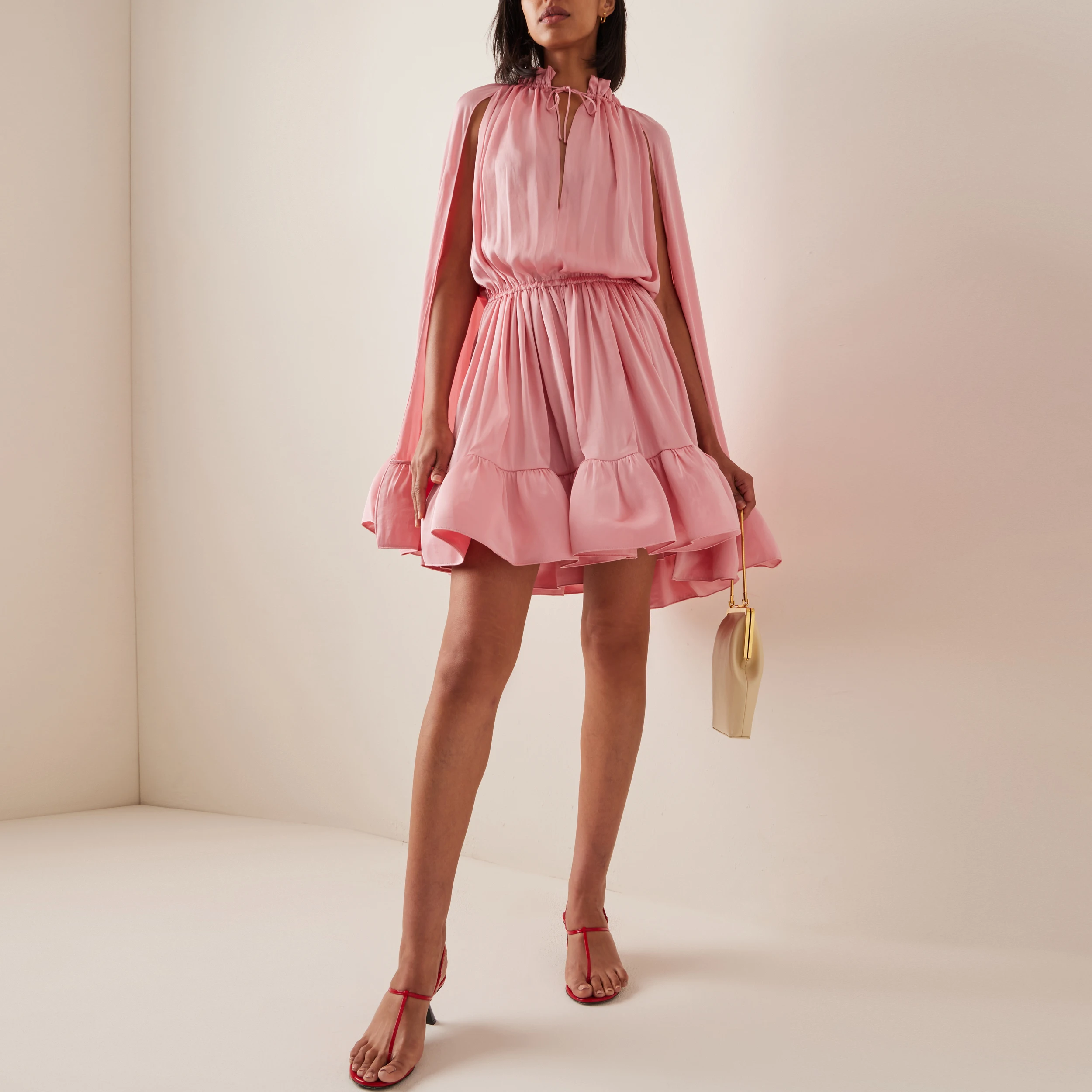 2025 Pink Short Prom Party Dresses Cloak Sleeves Fashion Street Women Event Formal Dress Chic Design