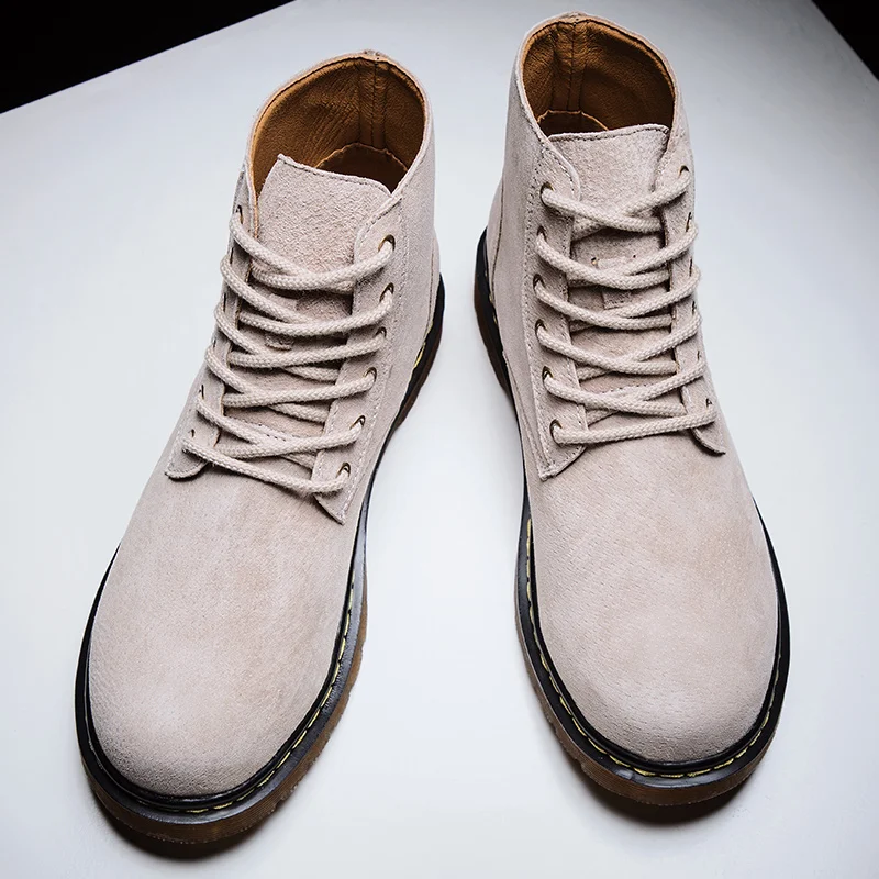 

High top boots for men, British style workwear motorcycle boots, summer black side zipper, mid rise soft leather boots for men