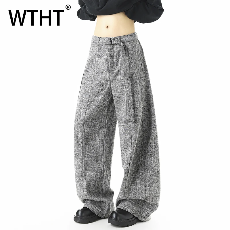 

WTHT Fashion Men's Solid Color Spliced Pleated Loose Casual Pants Trendy 2026 Summer High-waisted Wide Leg Trousers Male 2A2808