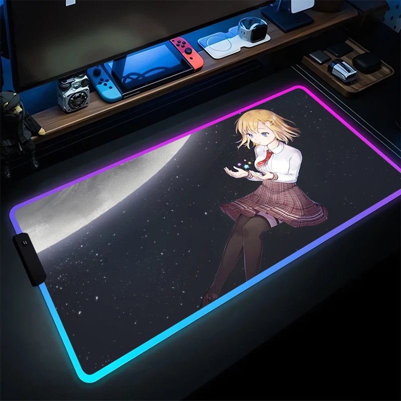 

Коврик для мыши со светодиодной подсветкой для ПК Speed для киберспортивных игроков, RGB-ноутбука, компьютера, Hololive Watson Amelia, коврик для клавиатуры, аниме, настольный коврик, милый коврик для мыши
