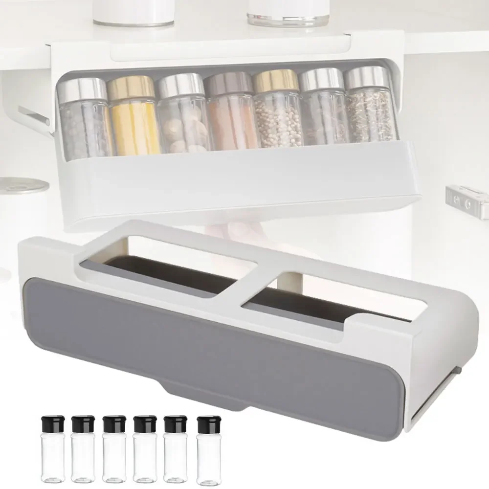 

Kitchen Spice Rack Wall-mounted Self-adhesive Spice Organizer Under Cabinet Kitchen Storage Rack with Plastic Spice Dispenser