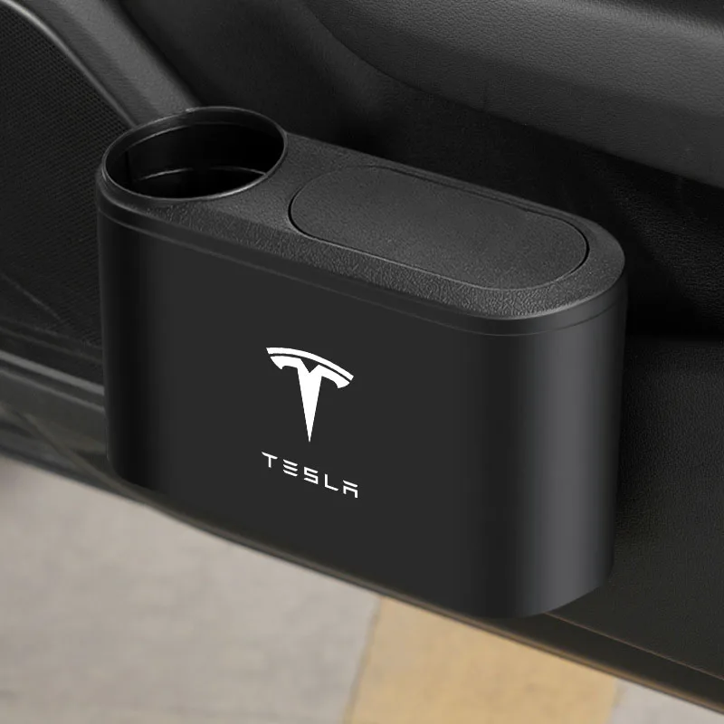 Car Trash Can Hanging Trash Bin with Drink Holder Organizer Box For Tesla Model 3 Y S X Roadster Cybertruck Roadster Bonina Coil