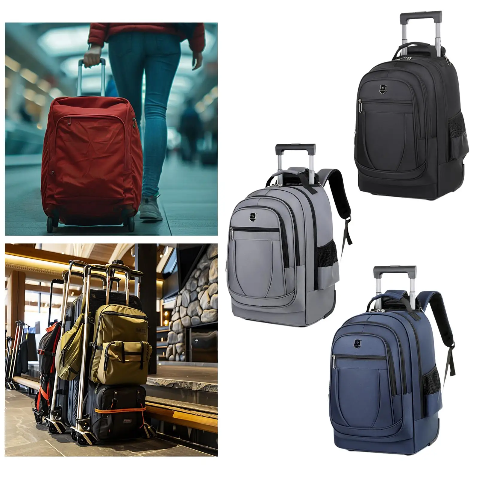 Rolling Backpack with Trolley Multifunctional Hidden Lever Double Shoulder Bag Trolley Suitcase Bag for Camping Travel Business