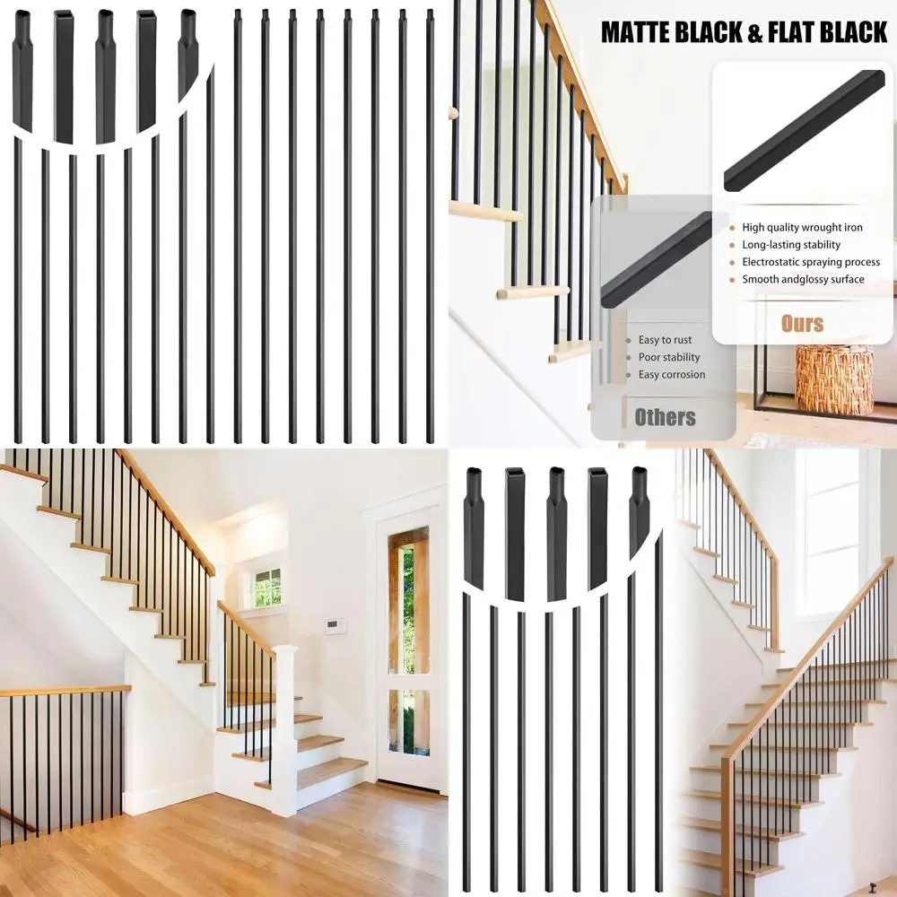 

44 Hollow Straight Wrought Iron Balusters, 30-Pack, Satin Black for Decks and Staircase Railing