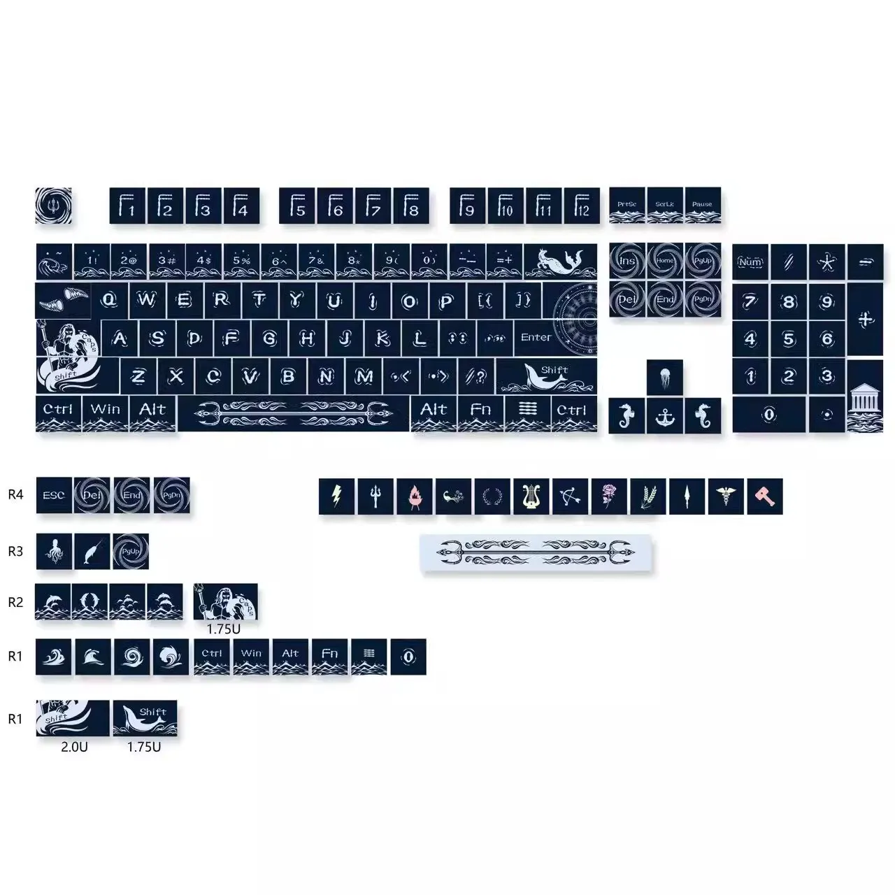 Imagem -05 - Poseidon Keycaps Pbt Sublimação Dye Perfil Cereja Keycap Lightproof Teclado Interruptor mx 61 64 68 87 96 98 Set