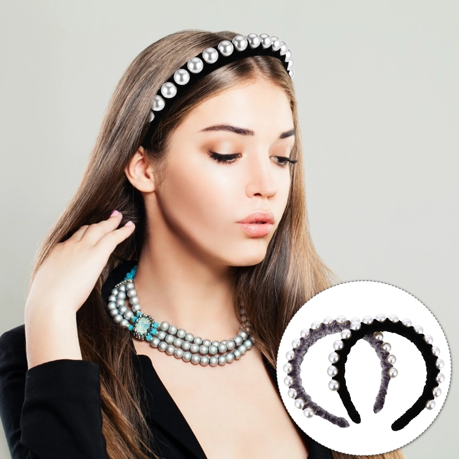 

2Pcs Pearl Headband Large Pearl Retro Hairband for Women Wedding Party Hair Accessories Retro Headband Women Hairband