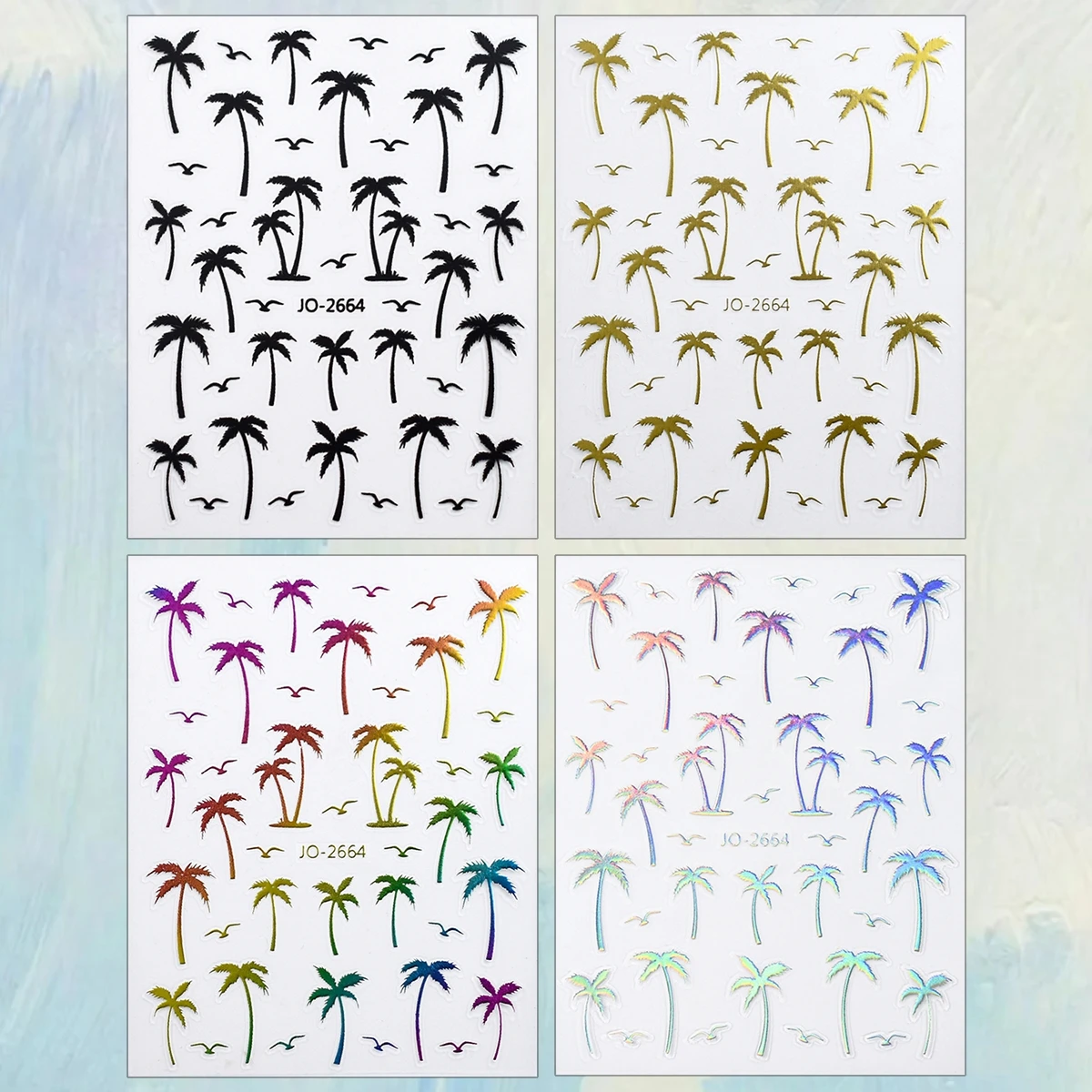 2/4/8/12/20 Sheets 3D Palm Tree Nail Stickers Tropical Coconut Tree Seagull Self Adhesive Summer Beach Nail Decals