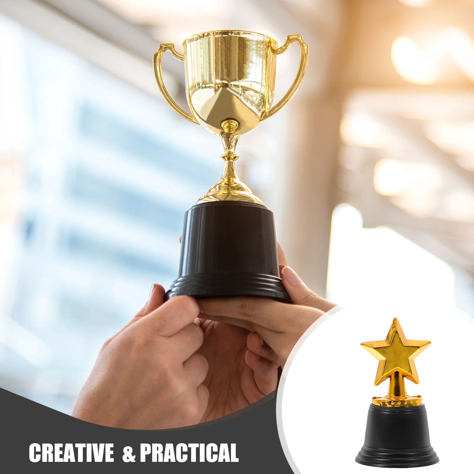 

6Pcs Plastic Star Award Trophies Golden Party Prize Favors Classroom Awards Sports Banquet Spelling Bees Star Award Trophy