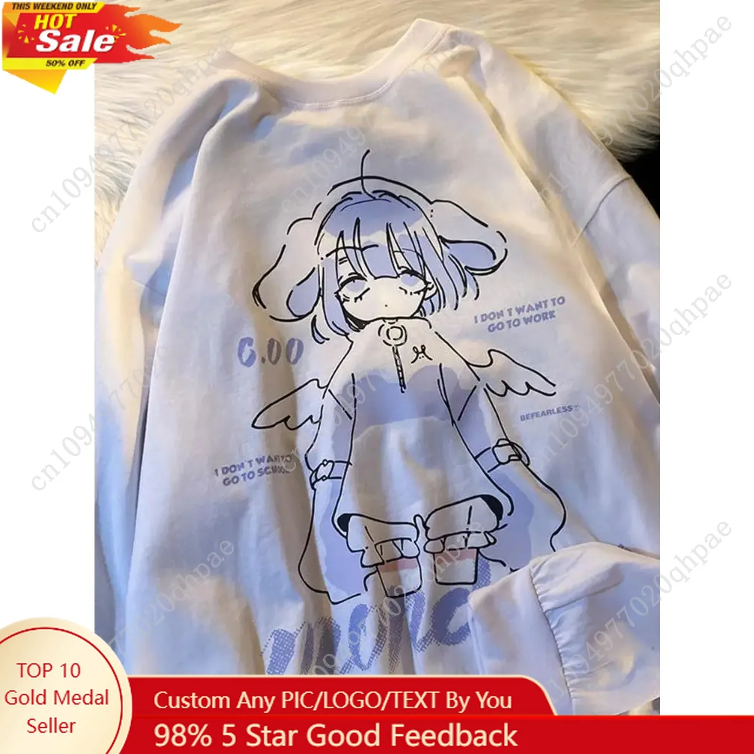 

Harajuku Anime Girl Design Womens Sweatshirts Couples Kawaii Hoodie Comfortable Crewneck Clothes All-Match Fleece Streetwear