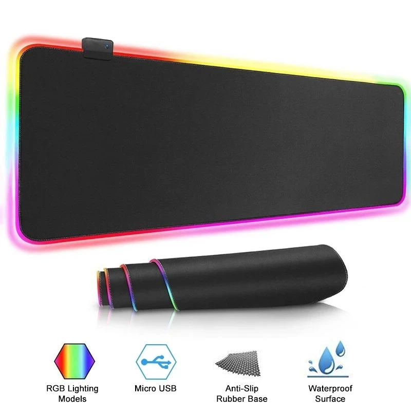 

LED Light Mouse pad Large Size Keyboard Cover Desk Mat Computer Game Accessories Mice Mat Non-Slip Rubber Base Mouse Mat Black