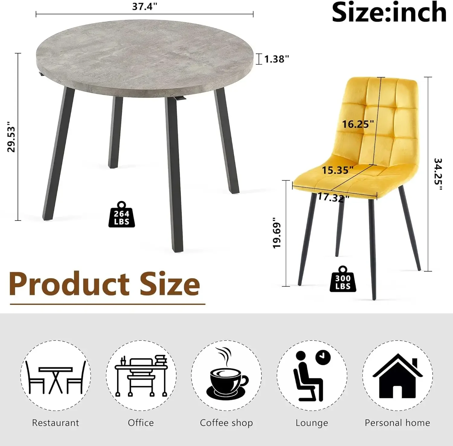 Kitchen Table Set and 4 Chairs, Grey Faux Wood Table with Hooks for Hanging, Upholstered Dining Chair