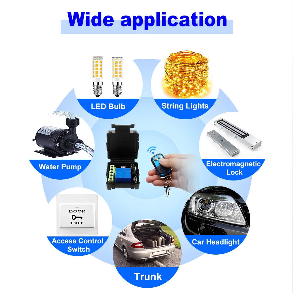 QIACHIP 433MHz Wireless Remote Control Switch DC 12V Dry Contact 1CH Relay Receiver For LED Bulb Water Pump Electromagnetic Lock