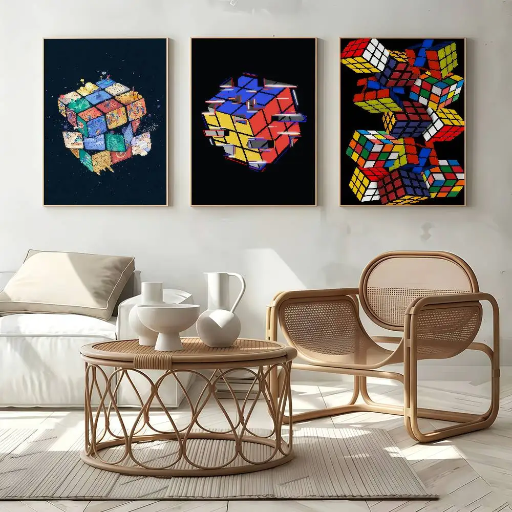 R-Rubiks C-Cubes Art Retro Poster Stickers Art Print Retro Vintage Wall Decor HD Living Room Home Office Gift Occasion