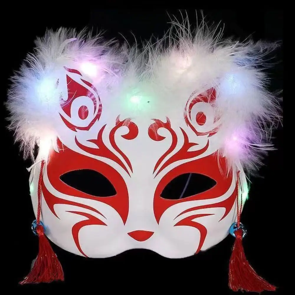Máscara LED luminosa para o Halloween, Fantasia Anime Rave, Meia Capa Facial, Adereços Cat Cosplay, Adereços Divertidos, Máscara de Halloween