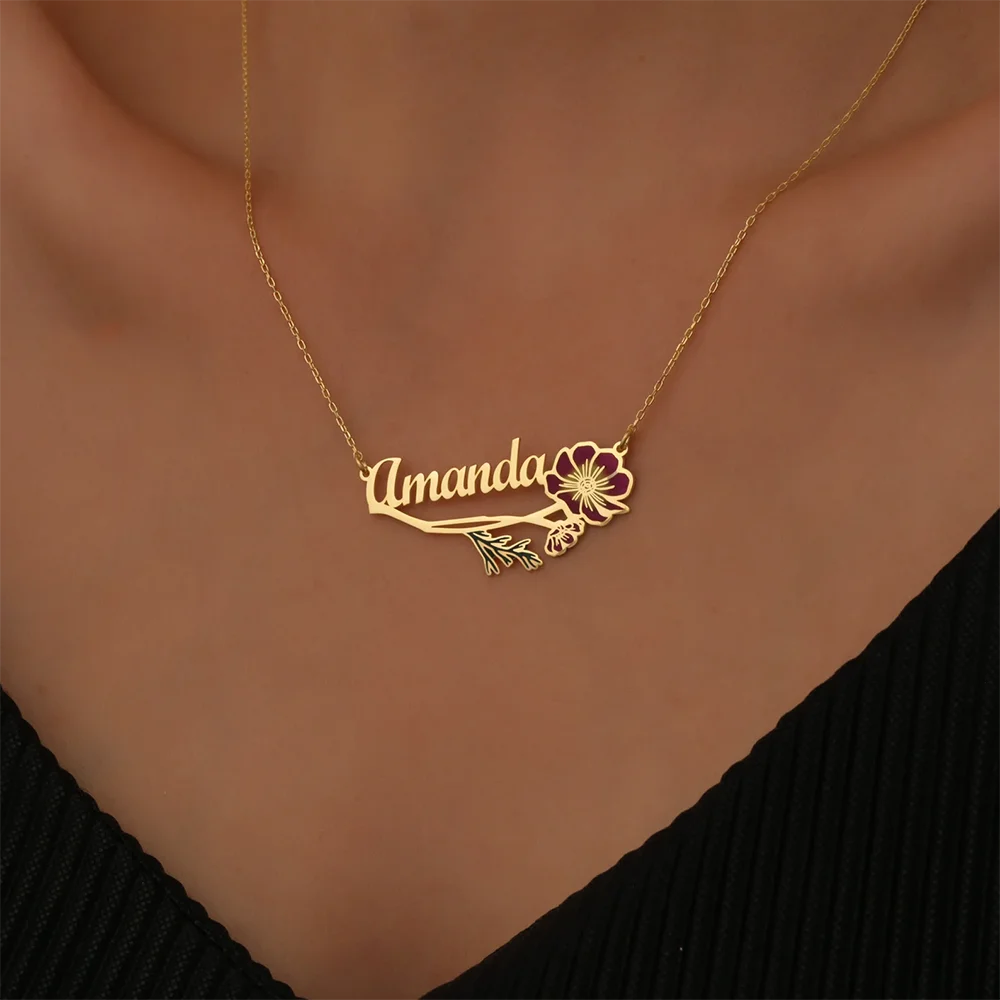 Kalung Nama Bunga Kelahiran Wa - Name Necklace Custom ulasan dan harga