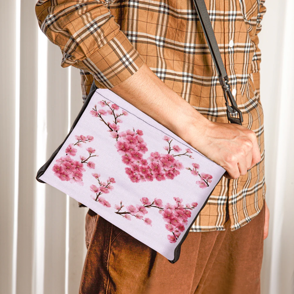 Cherry Blossom Heart Pattern Crossbody Bag Pink Floral Print Shoulder Bags For Women Casual Daily Use Travel Shopping Carry All