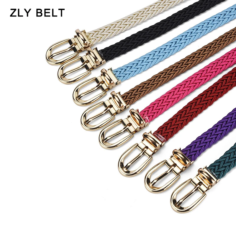 

ZLY 2023 New Fashion Belt Women Men Slender Type Colorful PU Leather Material Alloy Metal Pin Buckle Versatile Casual Style Belt